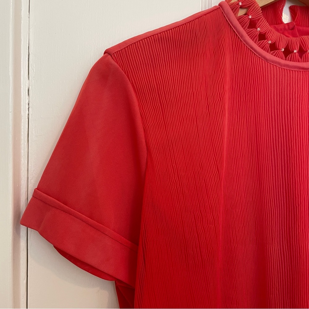 Vintage 1950s Red Pleated Blouse Pearl Collar Finland Short Sleeve Top S - Picture 9 of 12